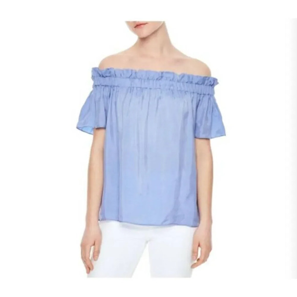 SANDRO Saint Trop Off-the-shoulder Top In Azur Blue Sz 1 or L - Picture 1 of 10